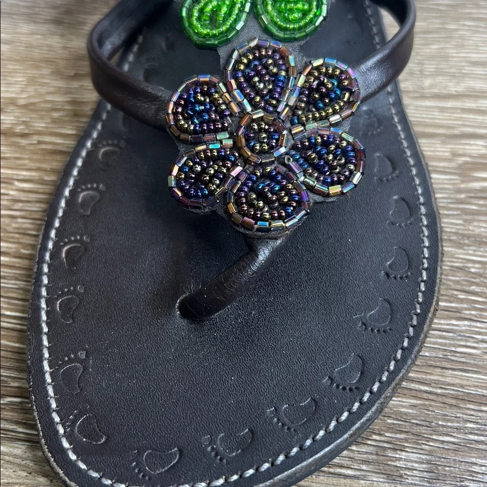 AZU’S Beaded Floral Leather Lace-Up Sandals – Size 38 (US 7)